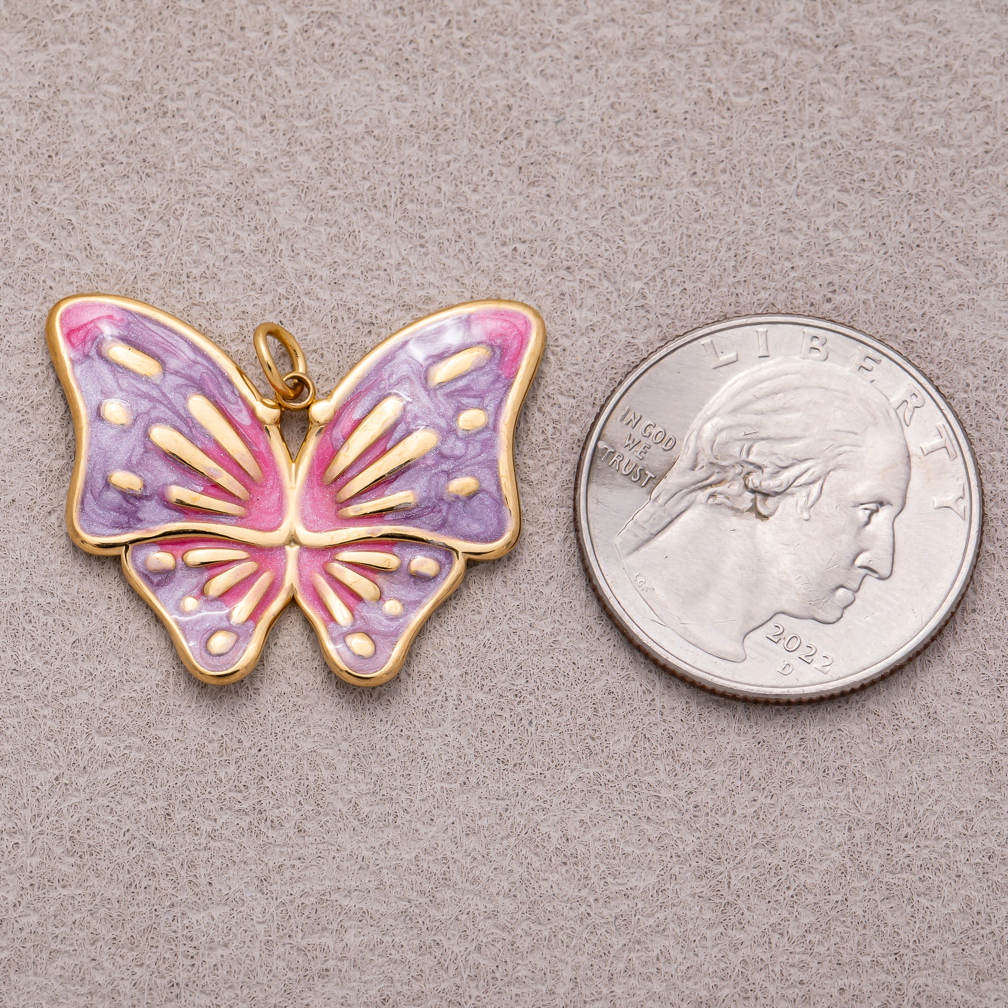 Gold PVD Stainless Steel Colorful Enamel Dual Colors Mariposa Butterfly Animal Charm