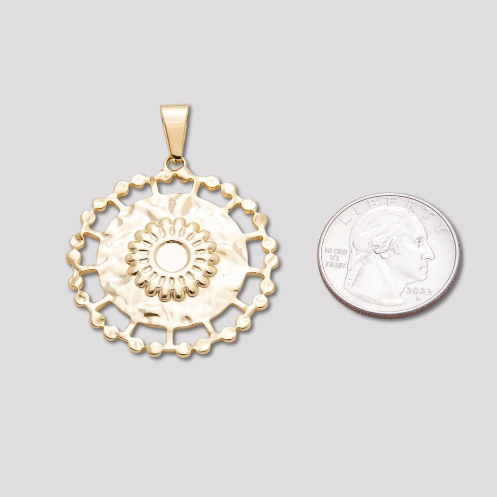 Launch Promo: 18K Gold PVD Stainless Steel Sunburst Lace Medallion Pendant | Sold Each