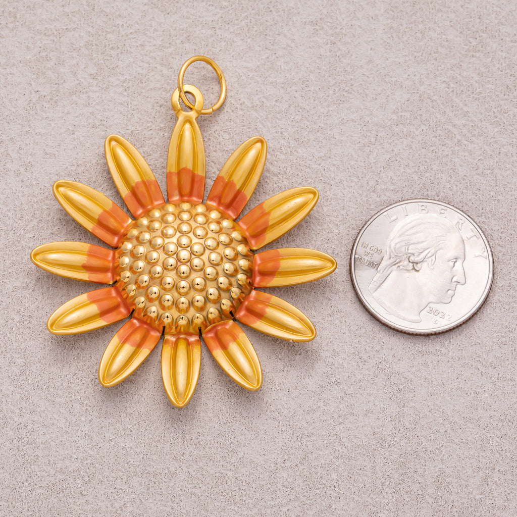 Gold PVD Stainless Steel Textured Sunflower Pendant