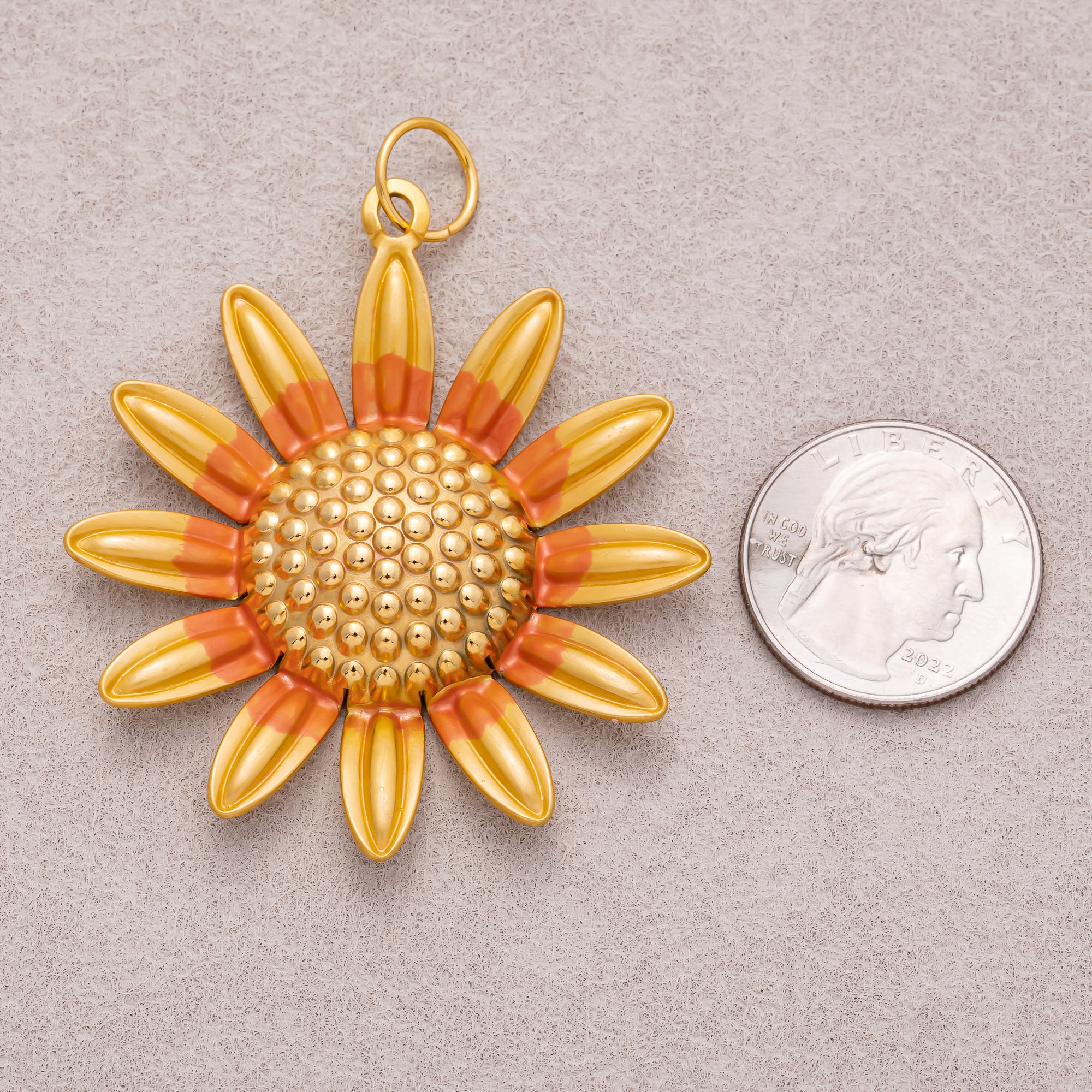 Gold PVD Stainless Steel Textured Sunflower Pendant