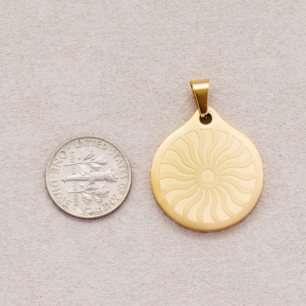 Gold PVD Stainless Steel Celestial Sun Rays Medallion Pendant Bohemian Charm
