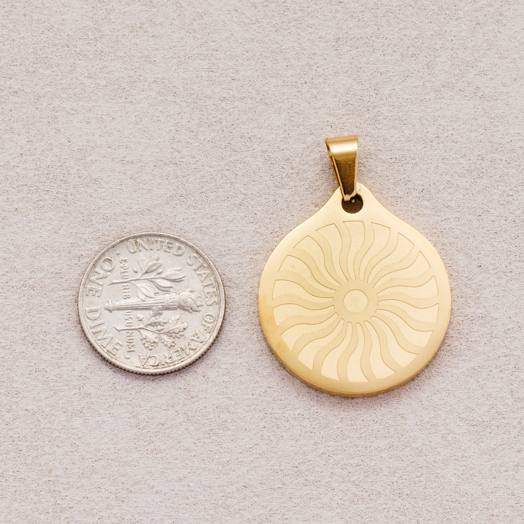 Gold PVD Stainless Steel Celestial Sun Rays Medallion Pendant Bohemian Charm
