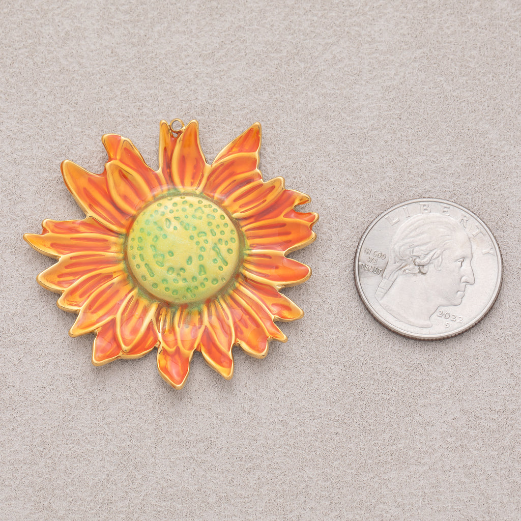 Gold PVD Stainless Steel Gradient Sunrise Sunflower Pendant