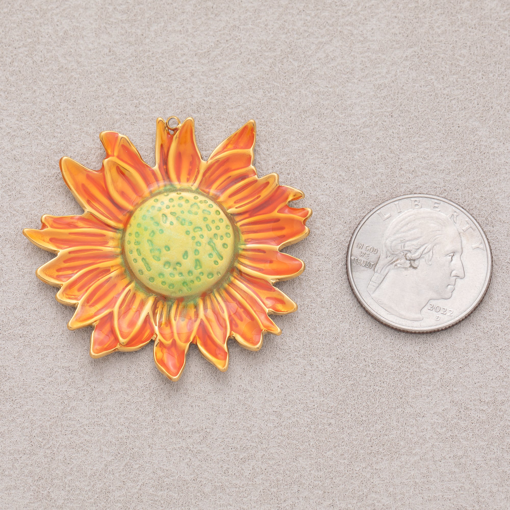 Gold PVD Stainless Steel Gradient Sunrise Sunflower Pendant