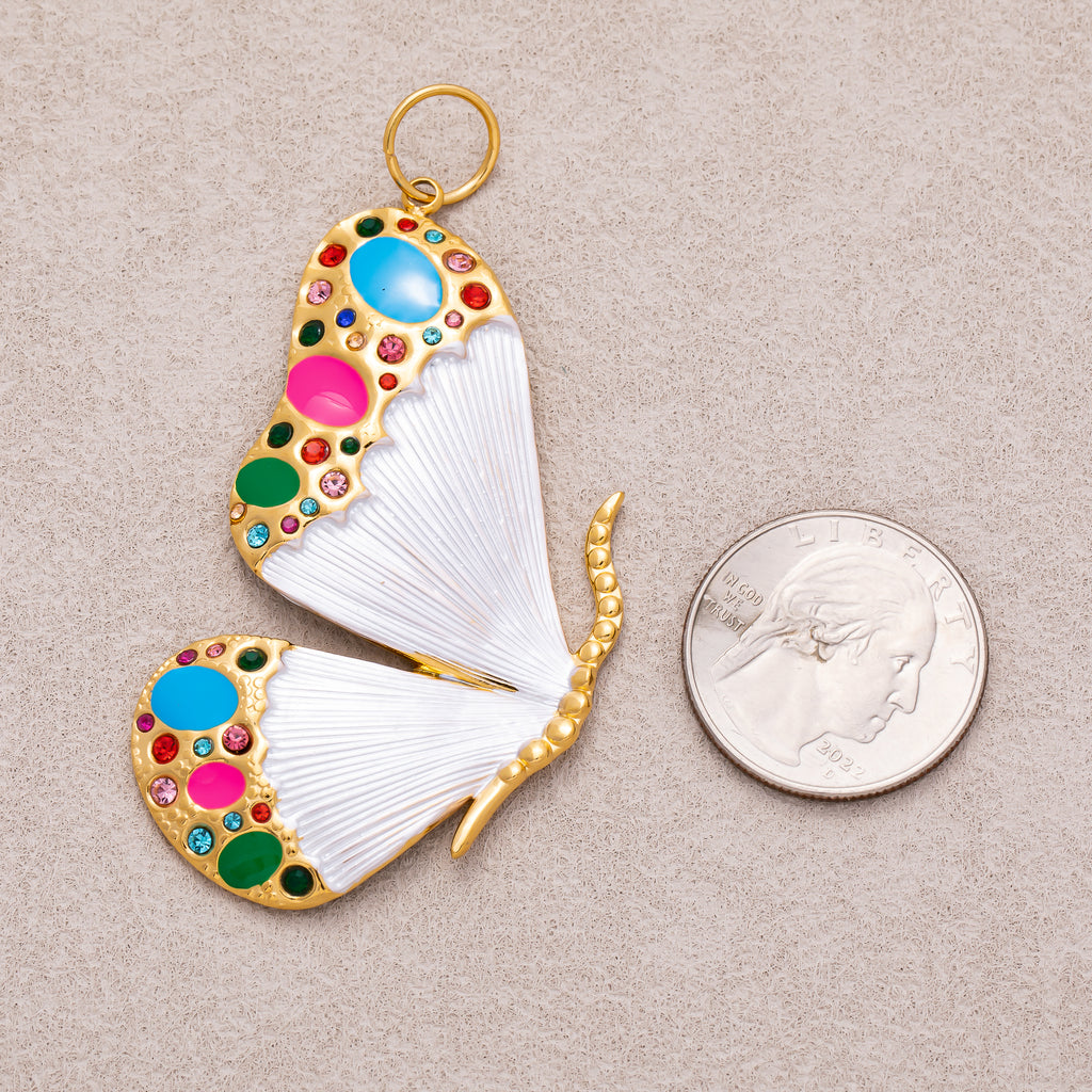 Gold PVD Stainless Steel Colorful Enamel Butterfly Charm Mariposa Pendant