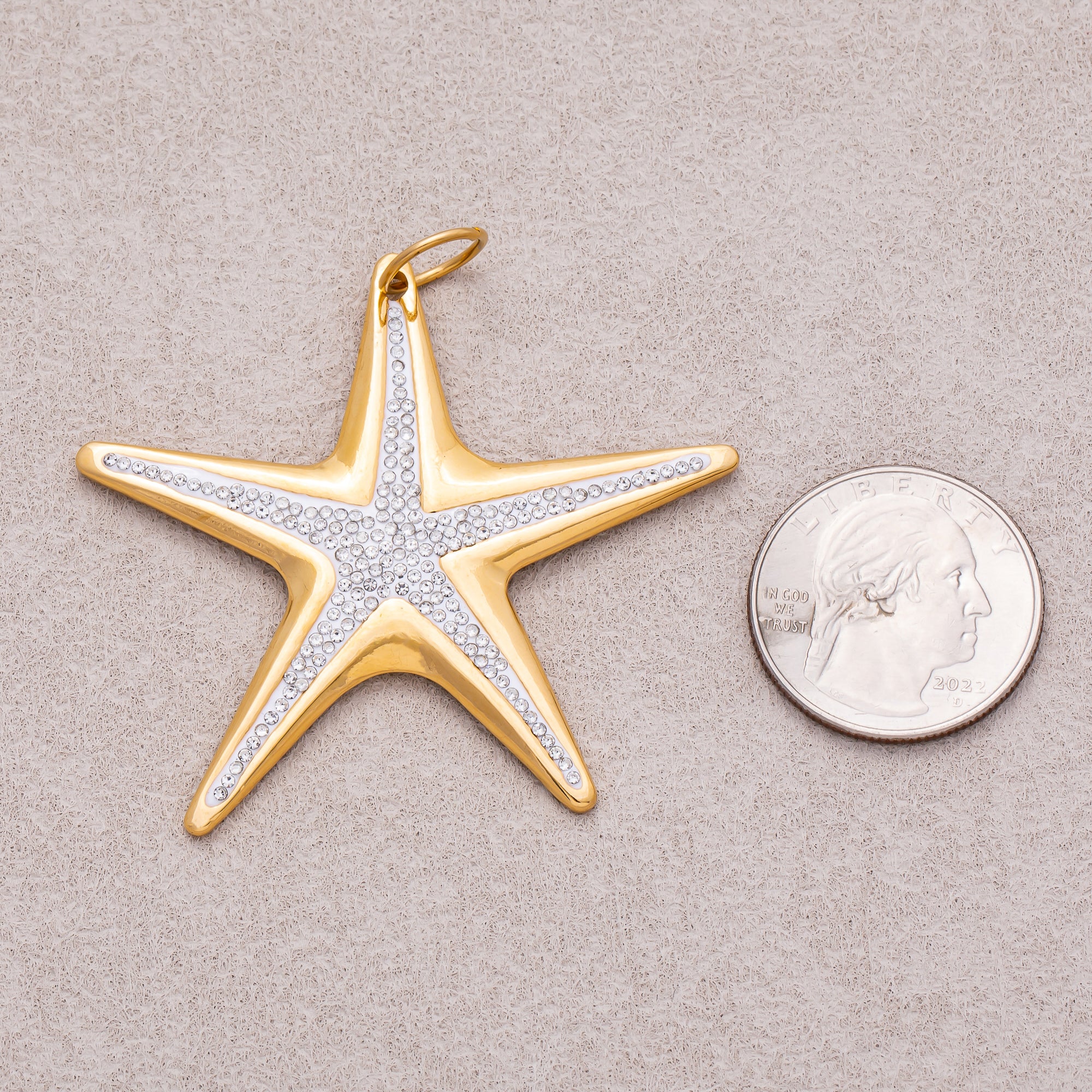 Gold PVD Stainless Steel Micro Paved CZ Ocean Big Starfish Pendant