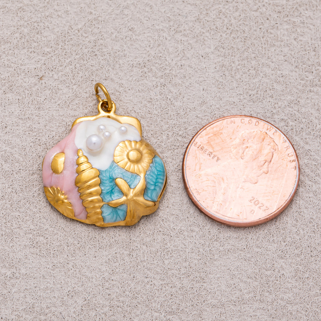 Gold PVD Stainless Steel Shell Pearl Irregular Seashell Beach Set Pendant