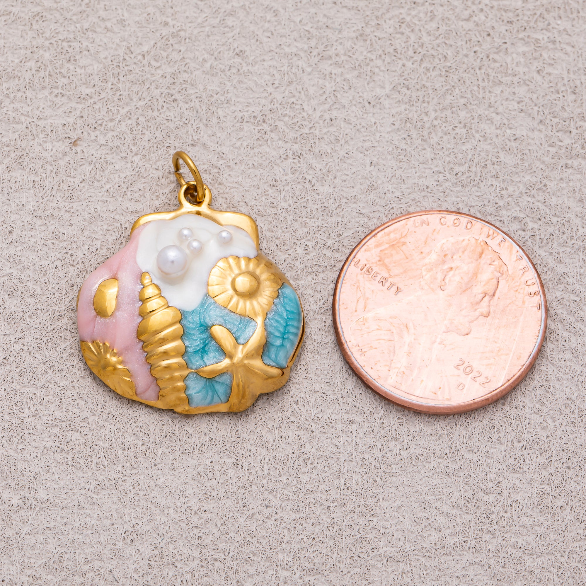 Gold PVD Stainless Steel Shell Pearl Irregular Seashell Beach Set Pendant
