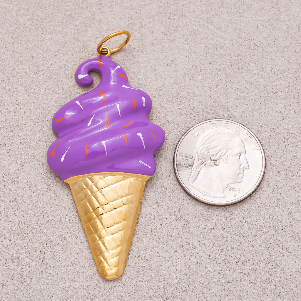 Gold PVD Stainless Steel Colorful Sweet Ice Cream Messes Cone Enamel Charm