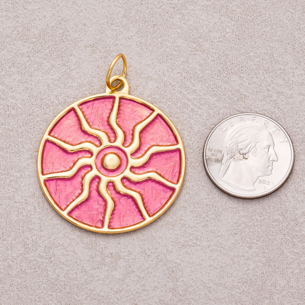 Gold PVD Stainless Steel Red Enamel Eclipse Medallion Charm