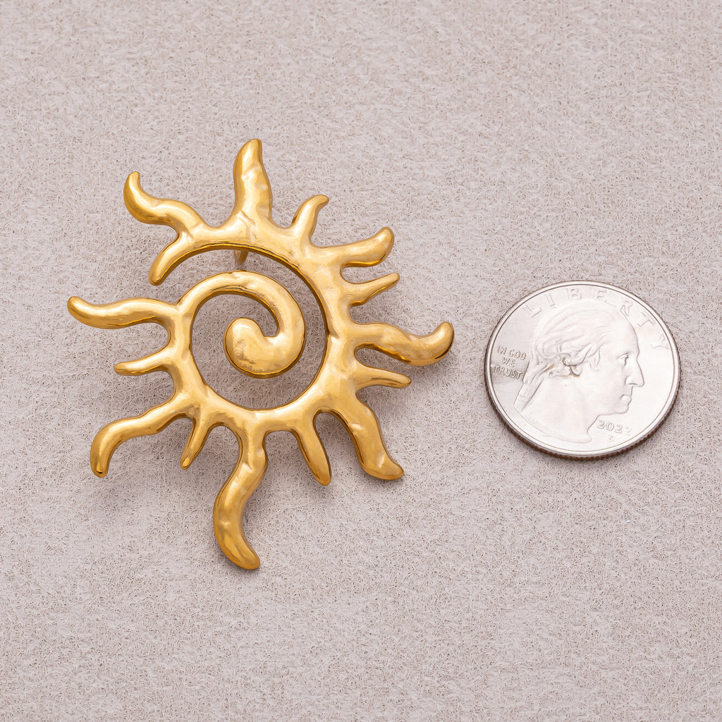 Gold PVD Stainless Steel Celestial Tribal Sun Pendant