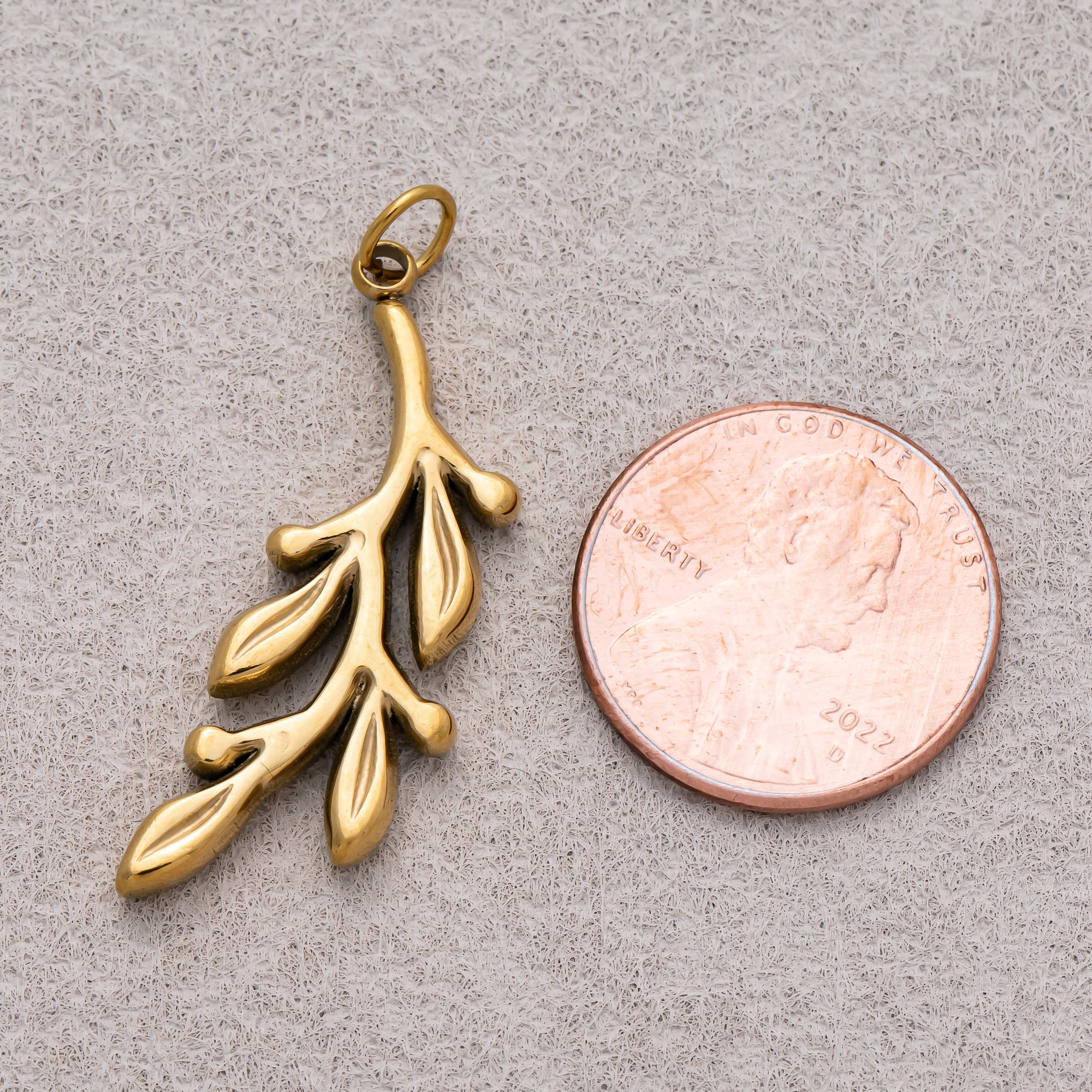 Gold PVD Stainless Steel Minimalist Branch Leaf Plant Charm