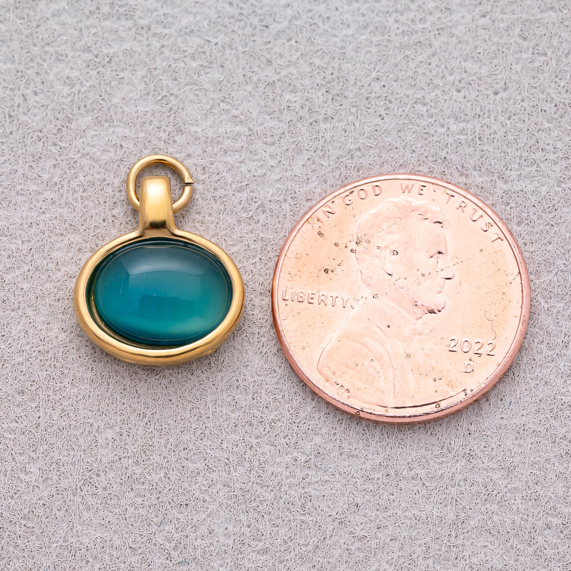 Gold PVD Stainless Steel Turquoise & Peridot Natural Gemstone Oval Charm