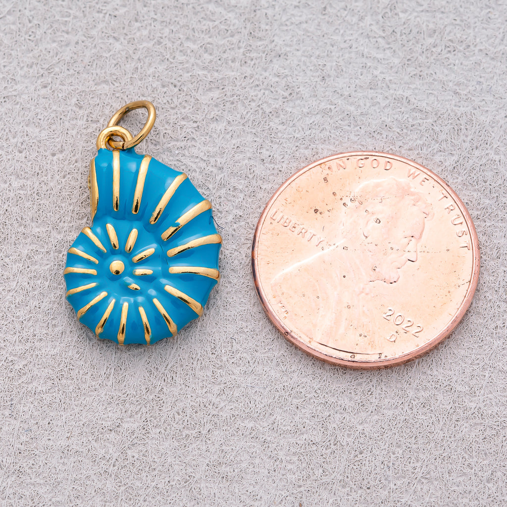 Gold PVD Stainless Steel Pink & Blue Enamel Conch Sea Shell Pendant