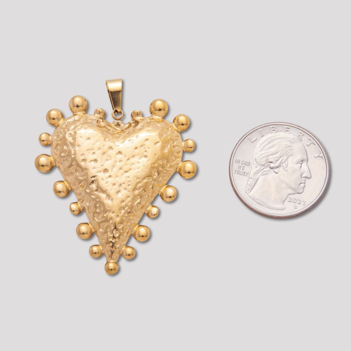 Launch Promo: 18K Gold PVD Stainless Steel Vintage Sunbeam Hammered Heart Pendant | Sold Each