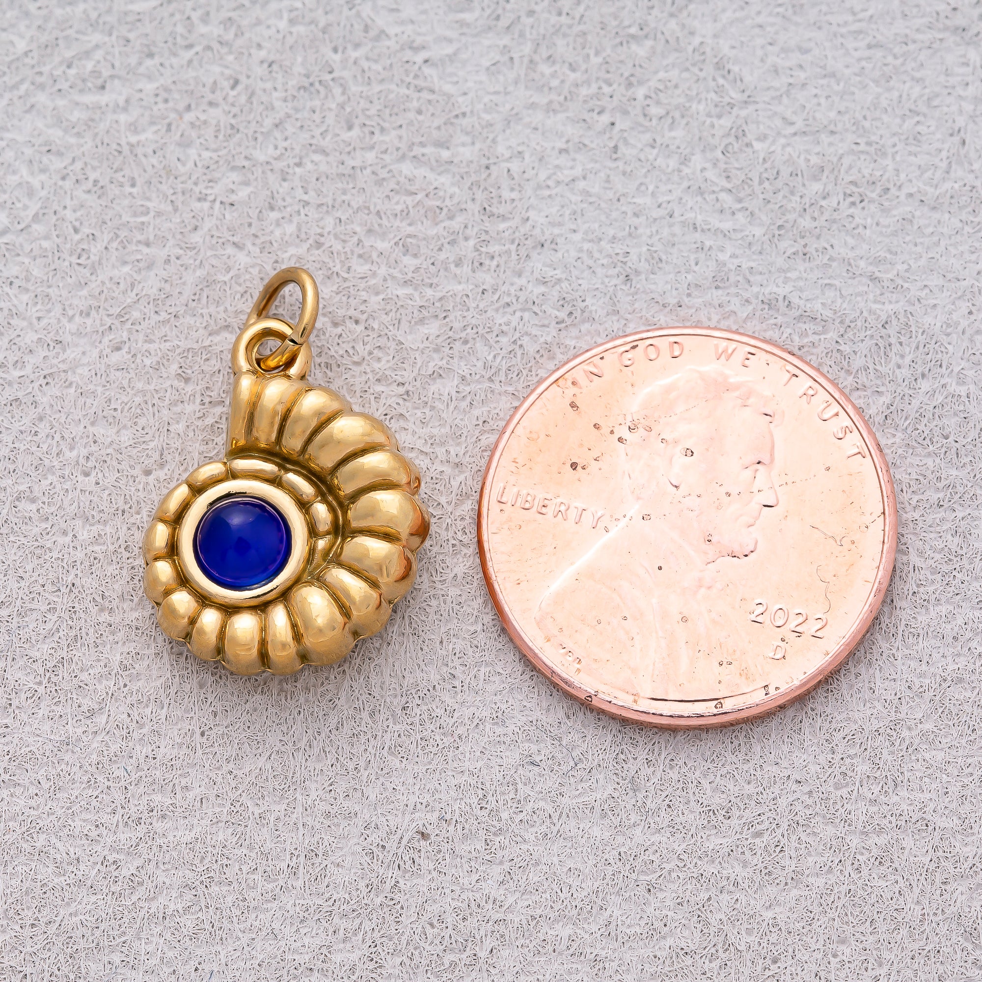 Gold PVD Stainless Steel Sapphire & Olive Natural Gemstone Ocean Conch Shell Charm