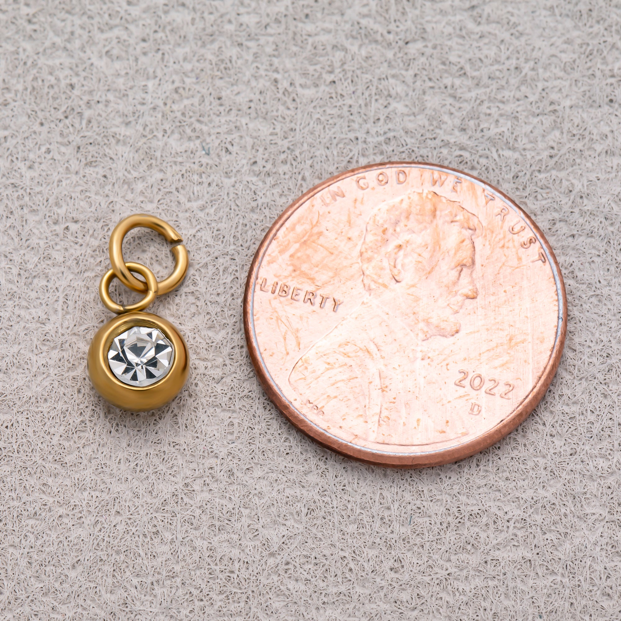 Gold PVD Stainless Steel Clear CZ Tiny Round Bezel Cut Charm