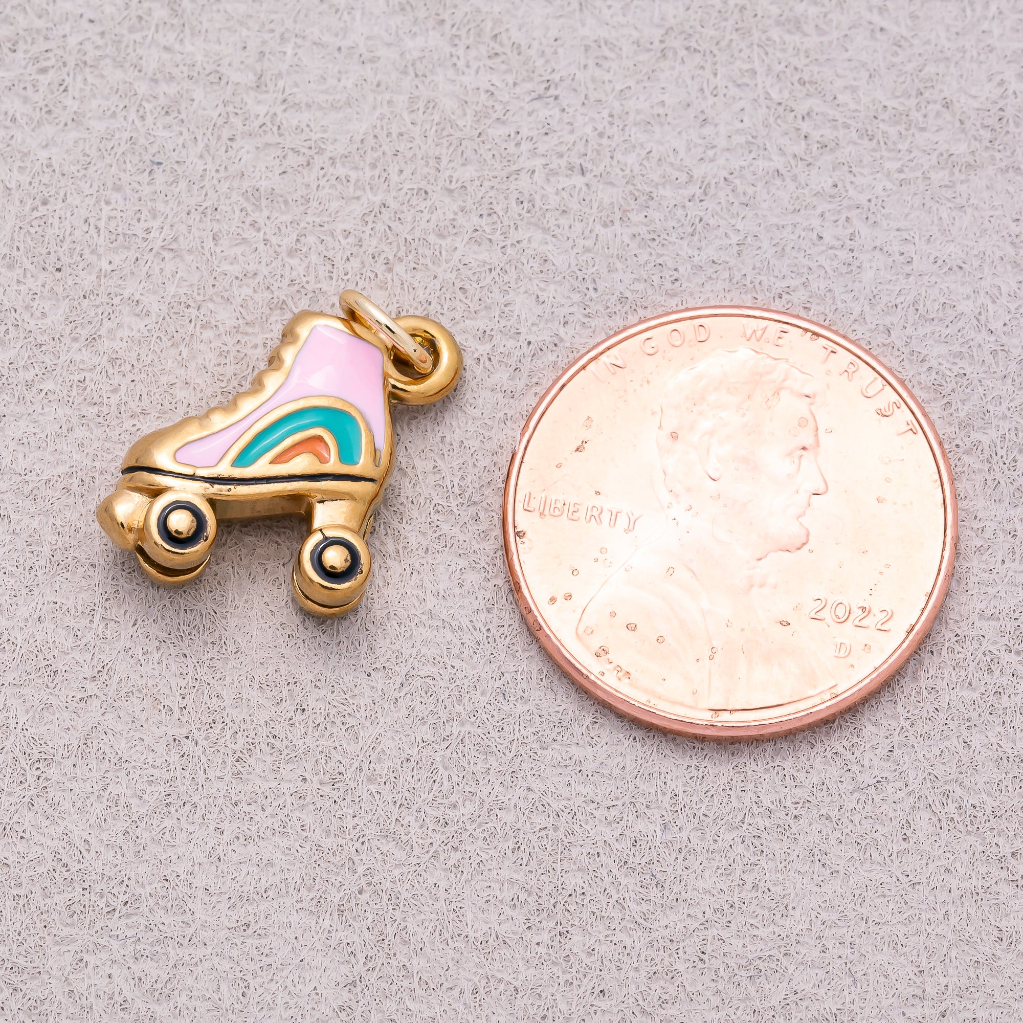 Gold PVD Stainless Steel Colorful Roller Skates Enamel Charm