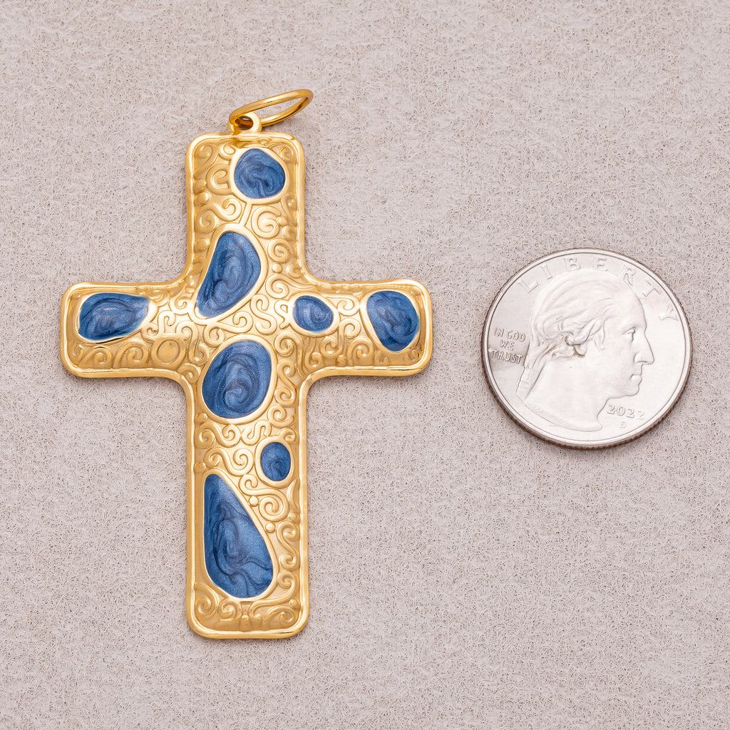Gold PVD Stainless Steel Multicolor Enamel Patterned Religious Cross Charm