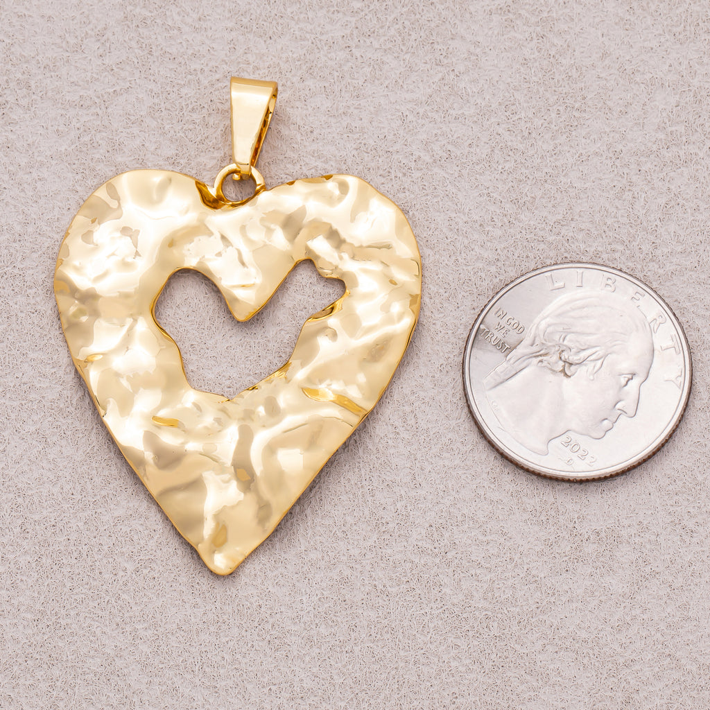Gold PVD Stainless Steel Hammered Open Love Heart Pendant