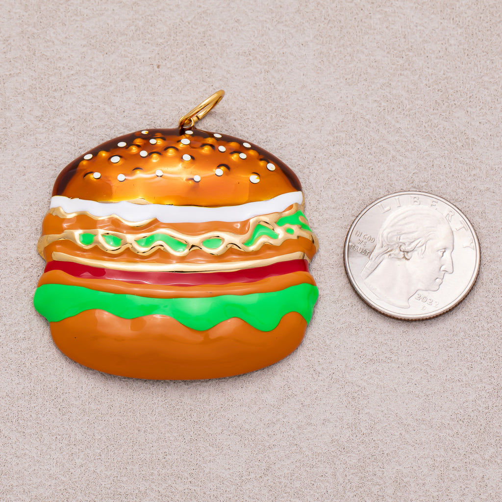 Gold PVD Stainless Steel Enamel Burger Fast Food Charm