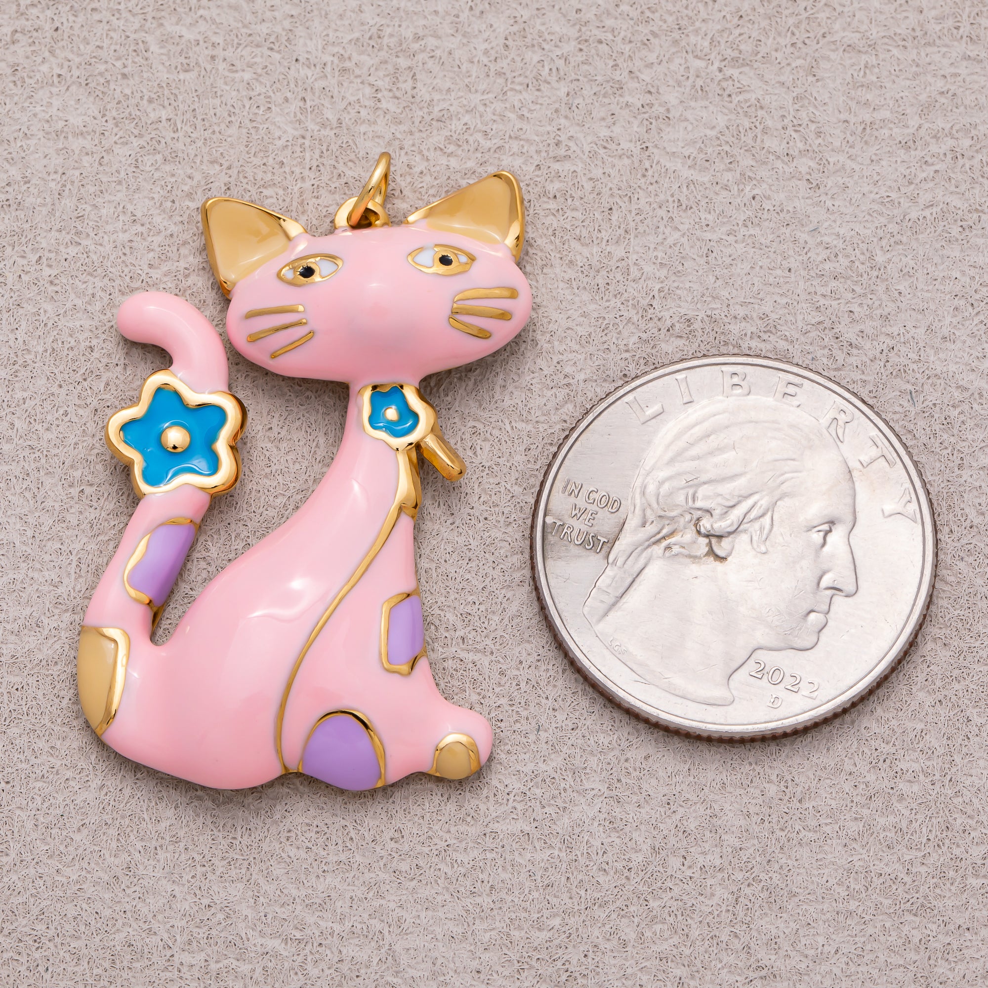 Gold PVD Stainless Steel Colorful Cute Kitten Enamel Charm