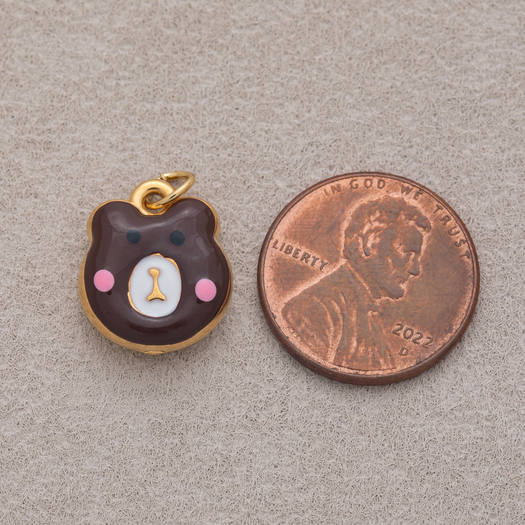 Gold PVD Stainless Steel Colorful Cute Teddy Bear Enamel Charm