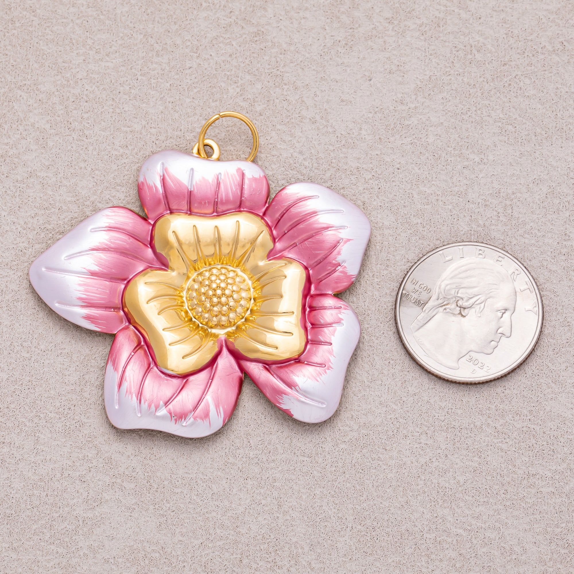 Gold PVD Stainless Steel Pink, Blue, Black Enamel Blooming Flower Charm