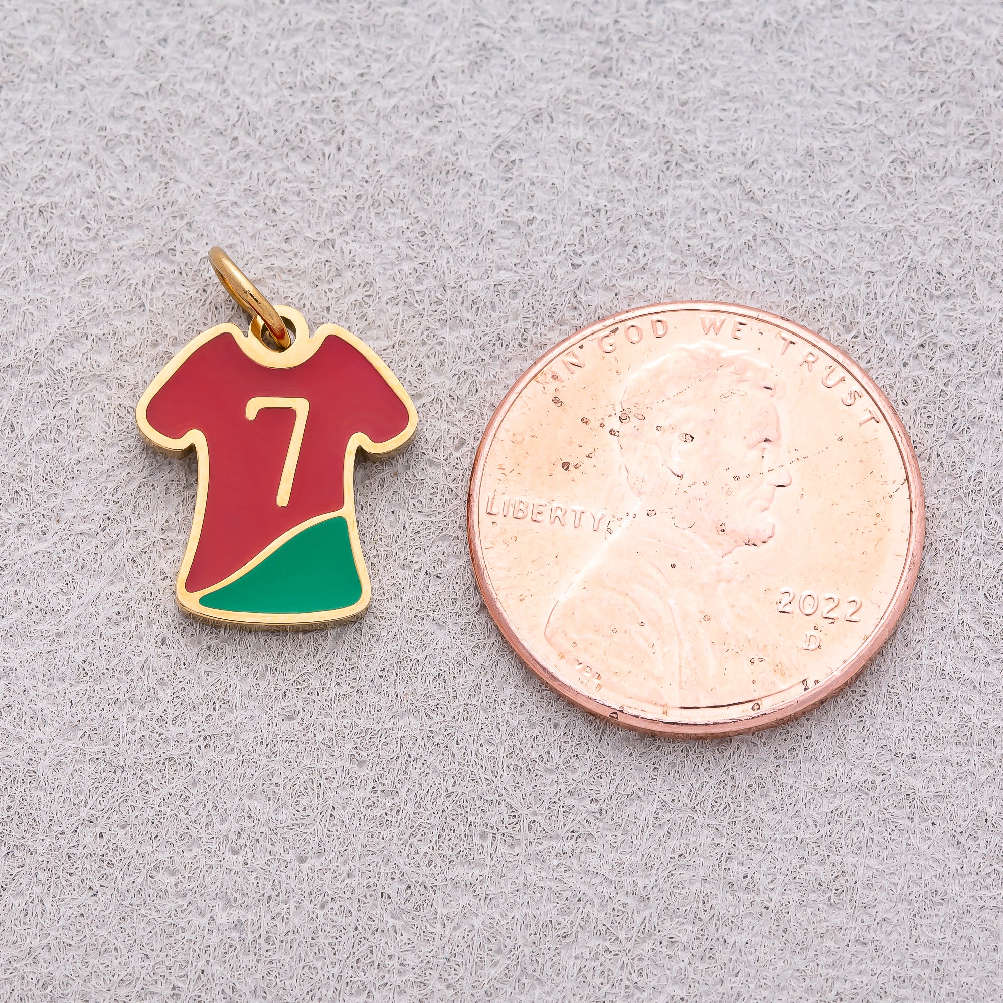 Gold PVD Stainless Steel Red Enamel Soccer Jersey Sport Charm