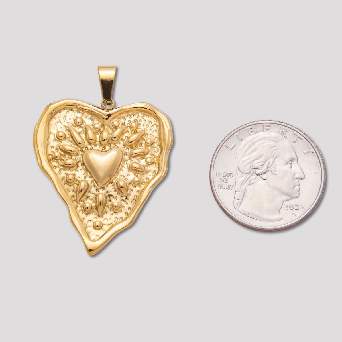 Launch Promo: 18K Gold PVD Stainless Steel Molten Heart Sunburst Pendant | Sold Each