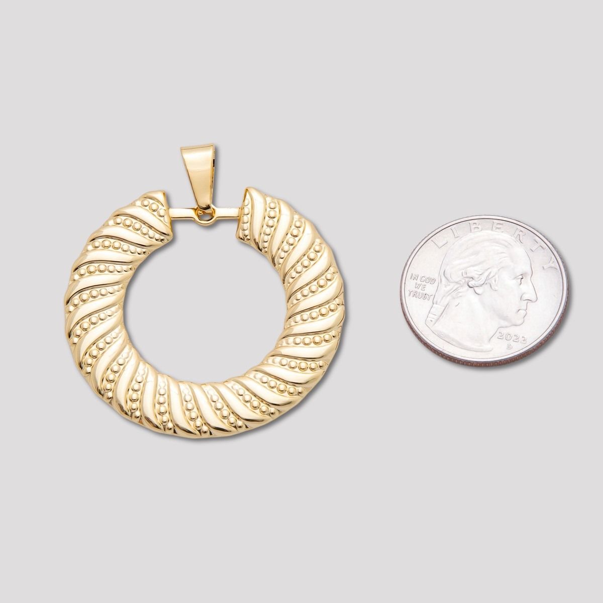 Launch Promo: 18K Gold PVD Stainless Steel Open Circle Swirl Ribbed Pendant | Sold Each
