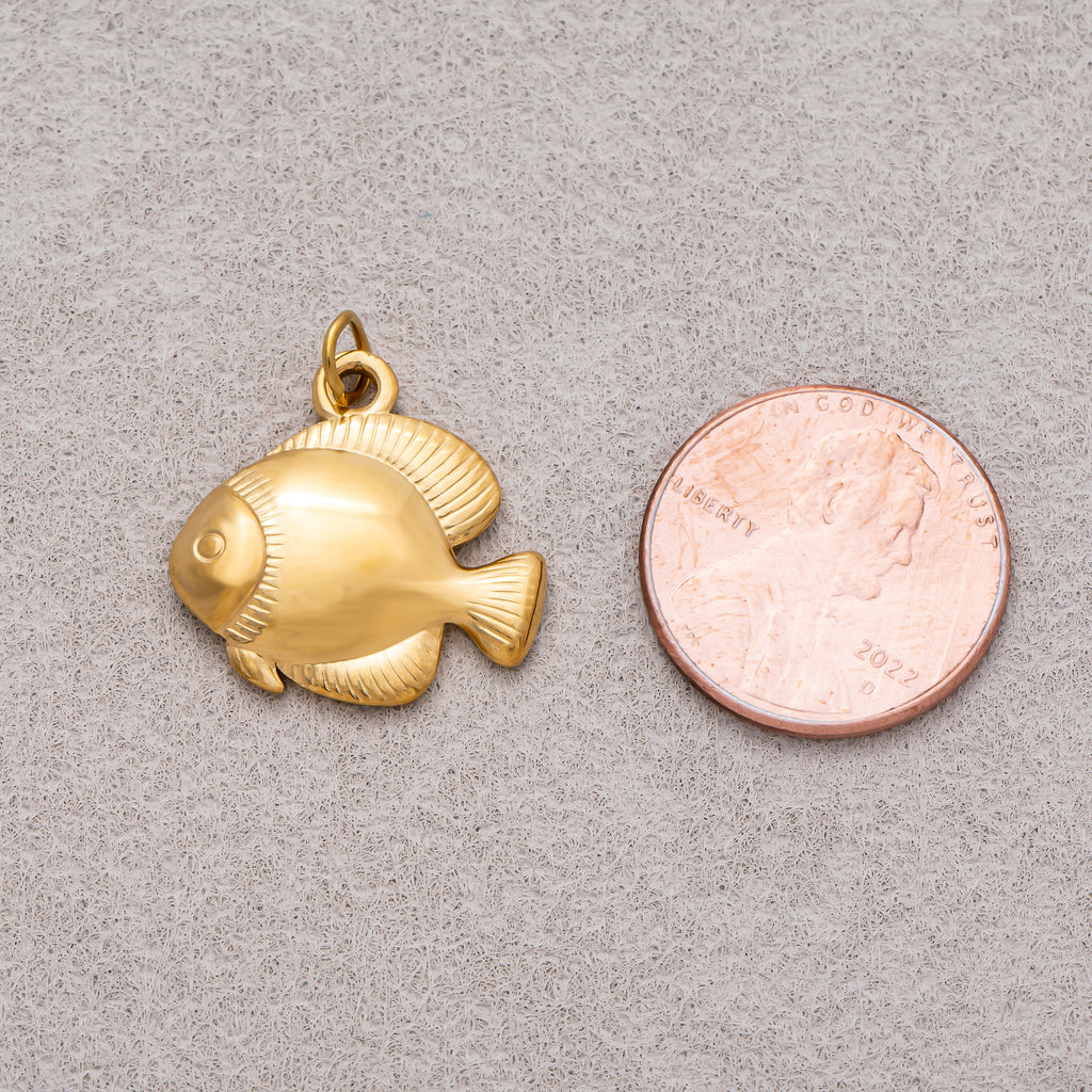 Gold PVD Stainless Steel Geometric Multidimensional Fish Sea Animal Charm