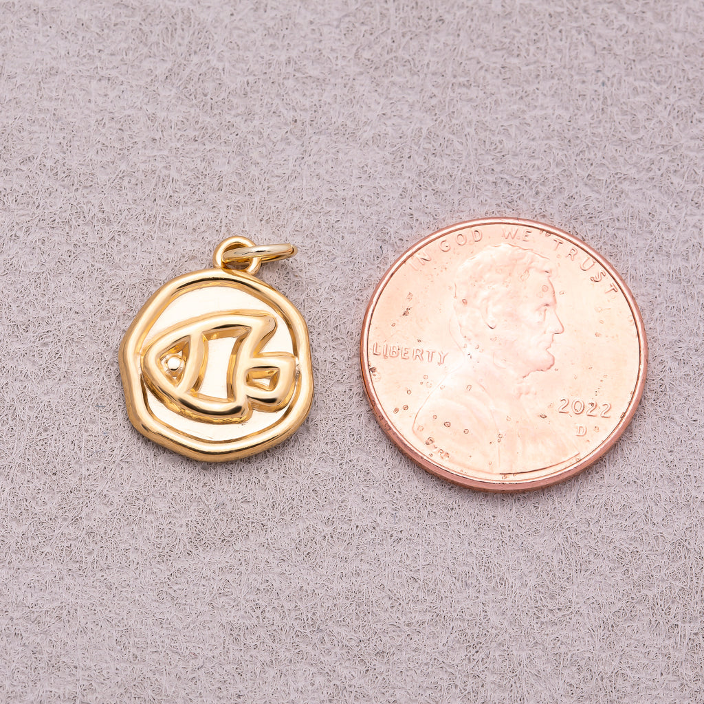 Gold PVD Stainless Steel Artisan Fish Animal Medallion Charm