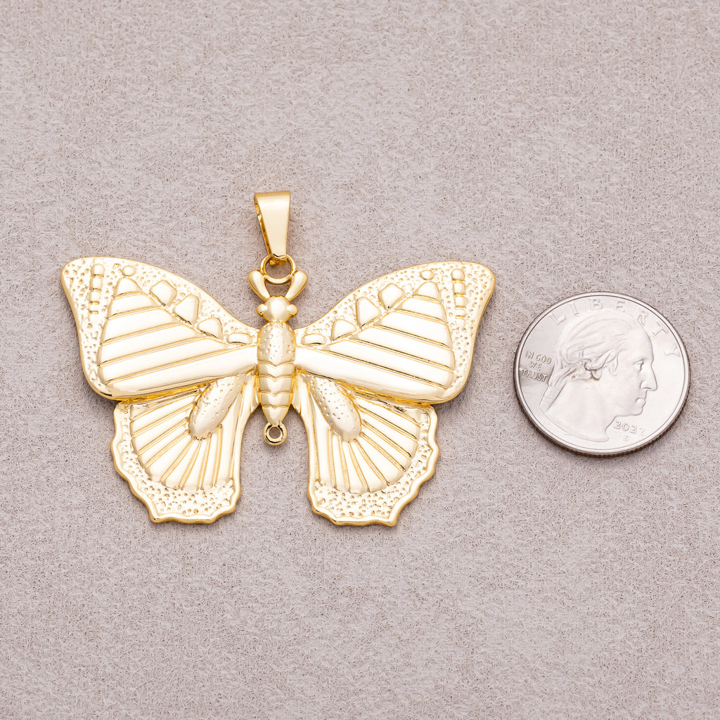 Gold PVD Stainless Steel Textured Butterfly Mariposa Enamel Pendant