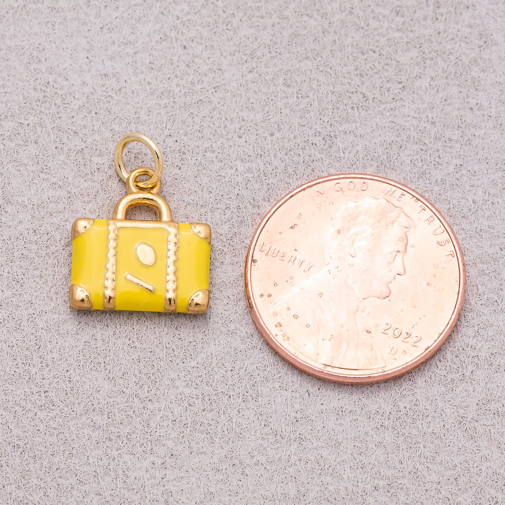 Gold PVD Stainless Steel Yellow Black Enamel Suitcase Travel Charm