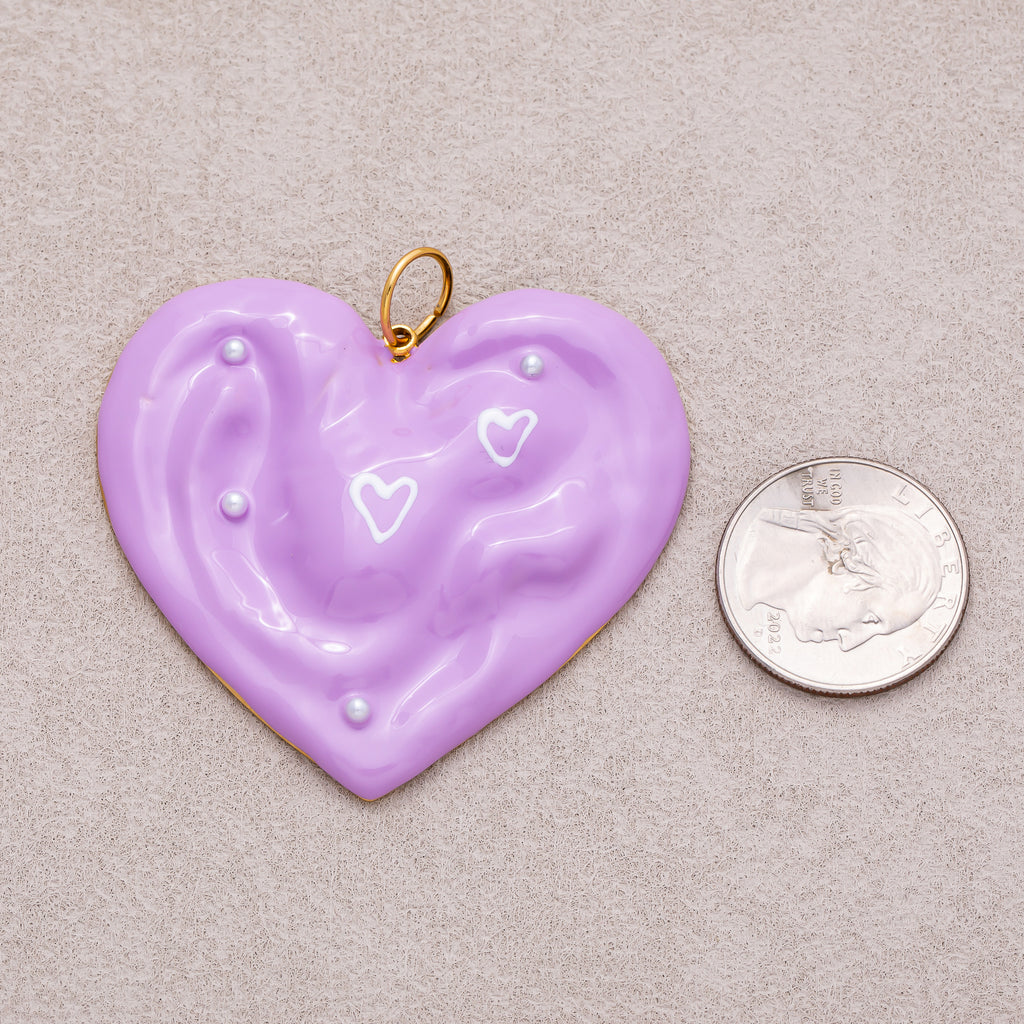 Gold PVD Stainless Steel Purple Molten Heart Enamel Charm