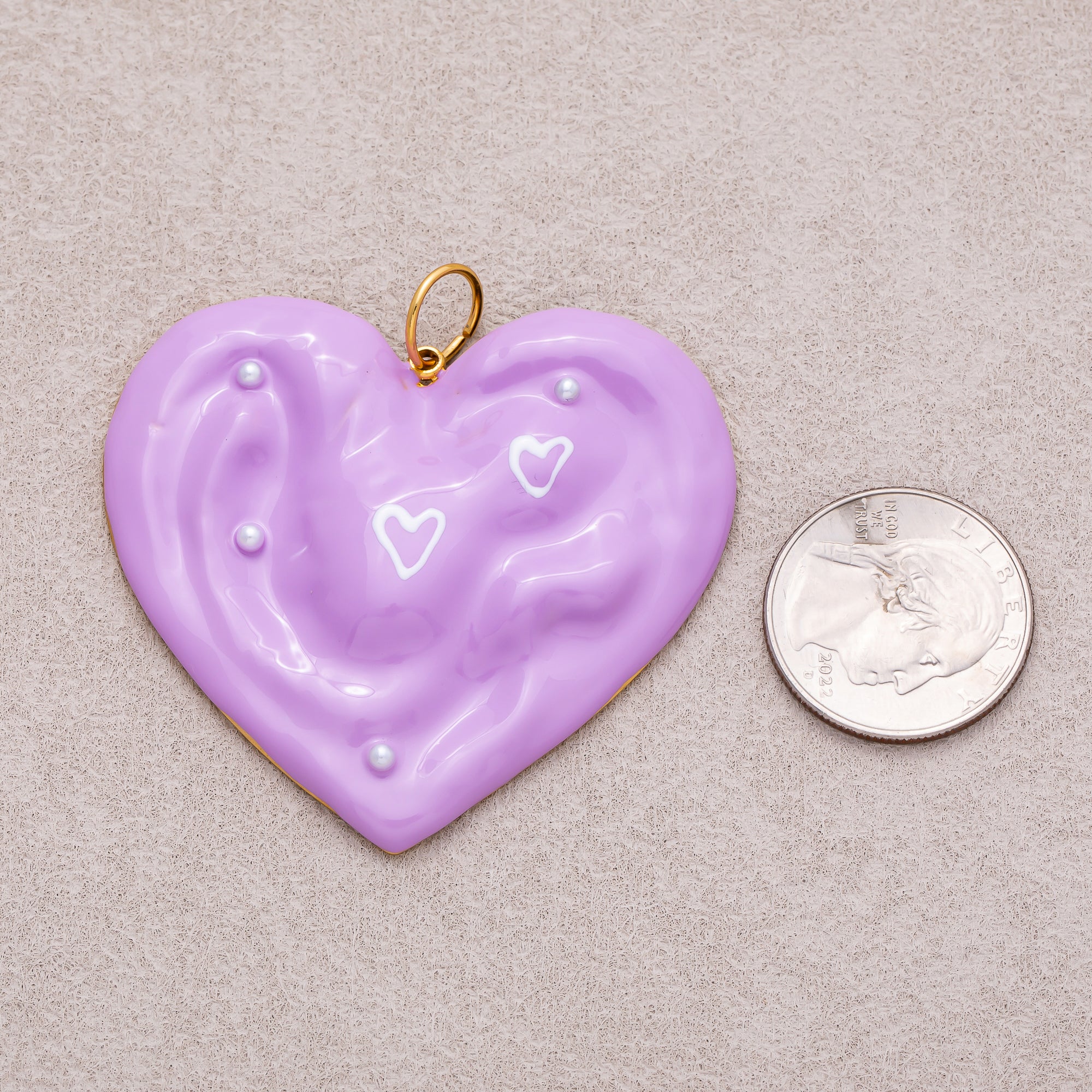 Gold PVD Stainless Steel Purple Molten Heart Enamel Charm