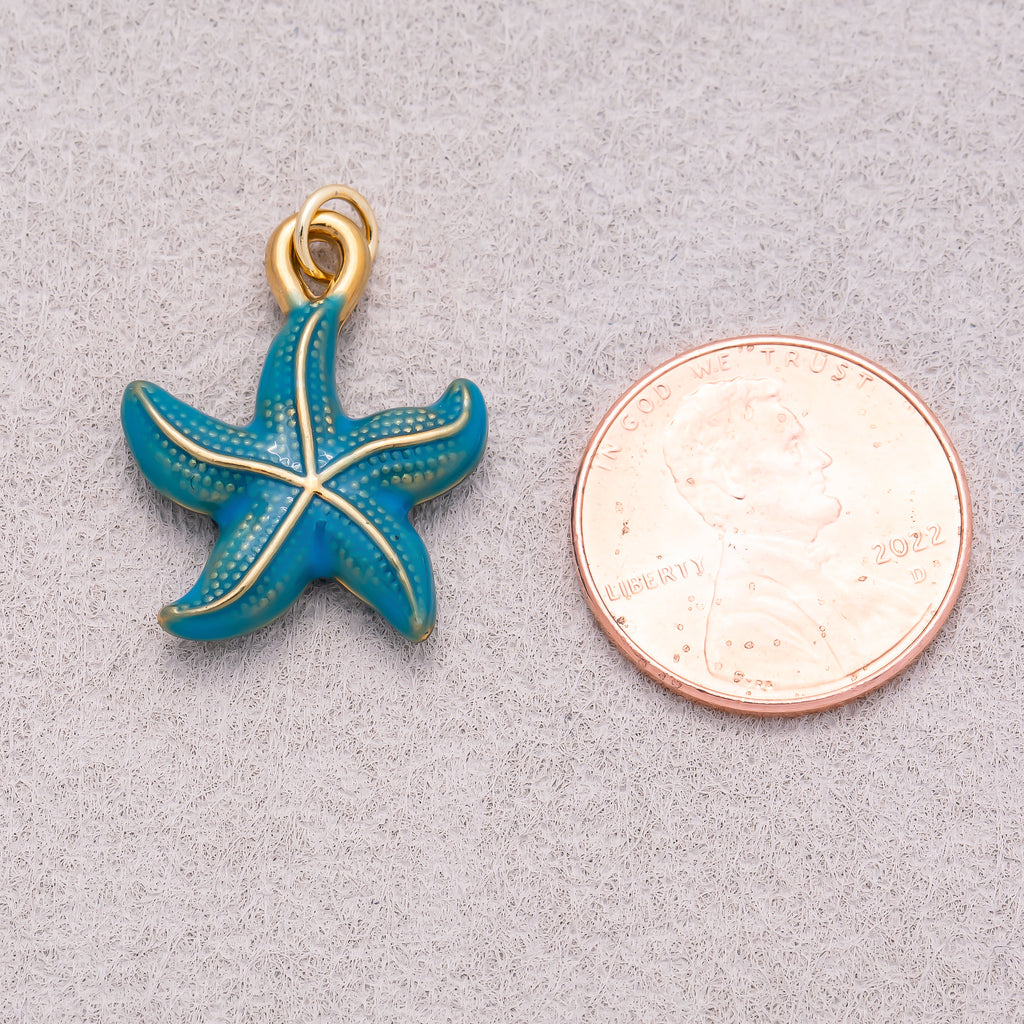 Gold PVD Stainless Steel Blue Ocean Starfish Enamel Charm