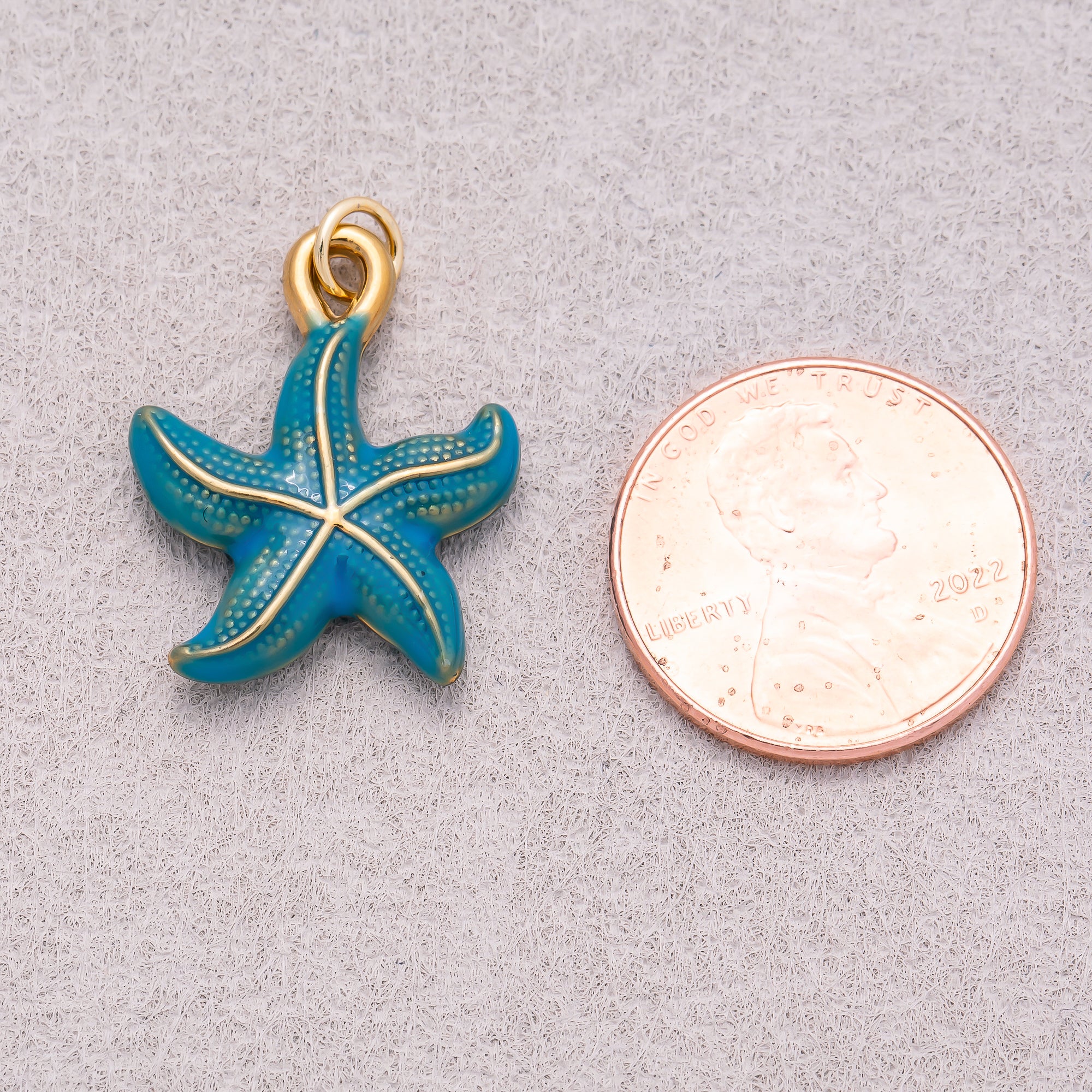 Gold PVD Stainless Steel Blue Ocean Starfish Enamel Charm