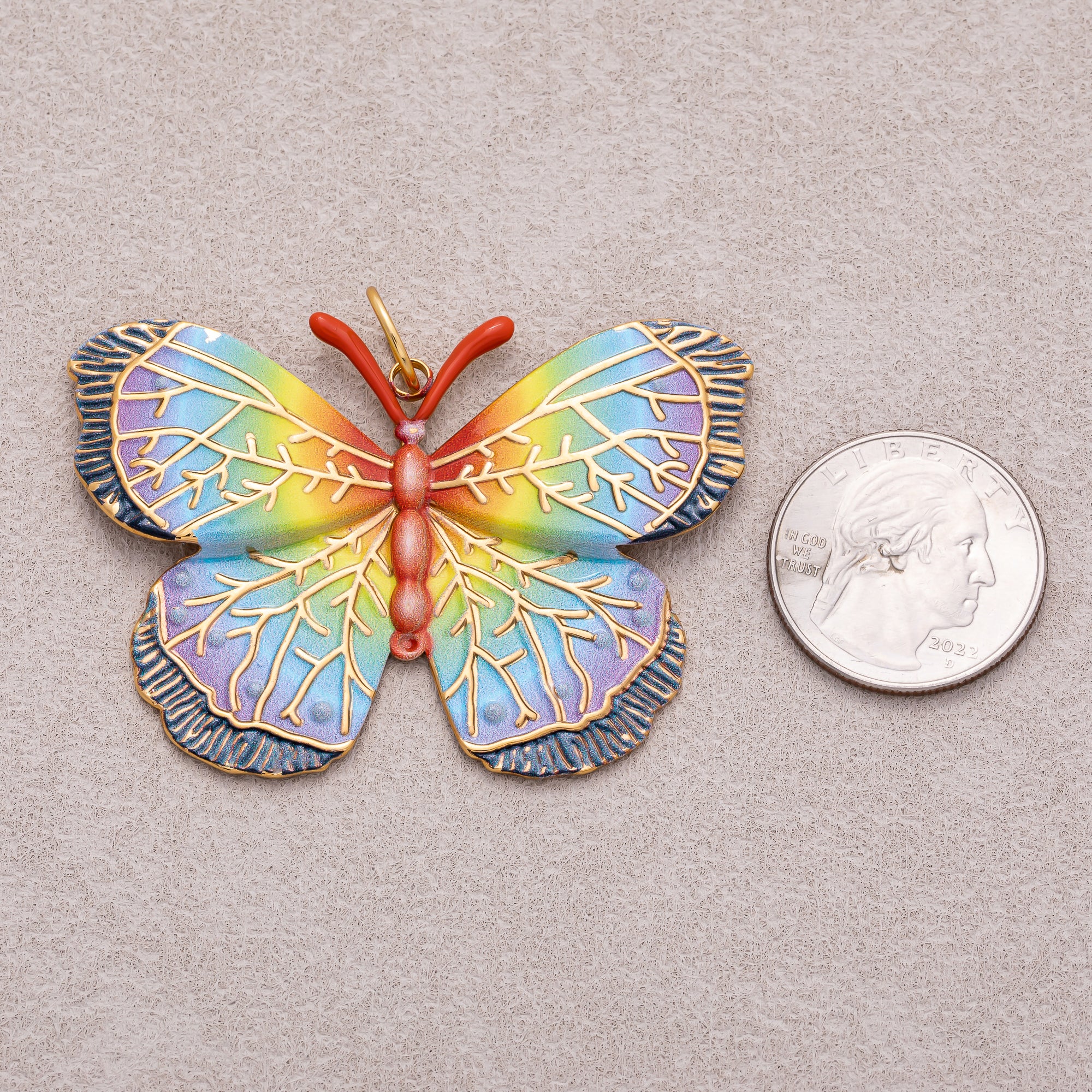 Gold PVD Stainless Steel Rainbow Butterfly Mariposa Animal Pendant