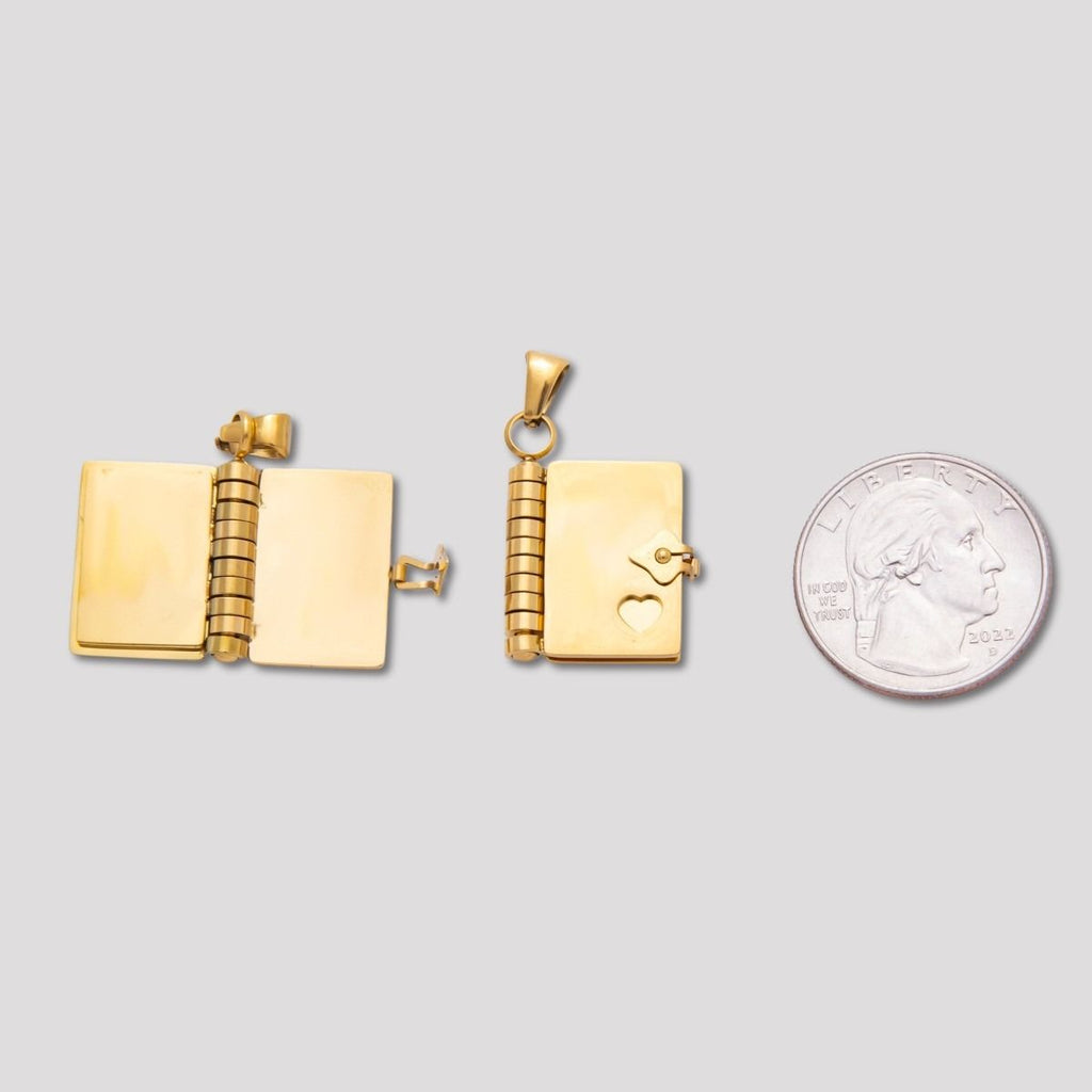 Launch Promo: 18K Gold PVD Stainless Steel Openable Turn Page Dairy Book Pendant | Sold Each