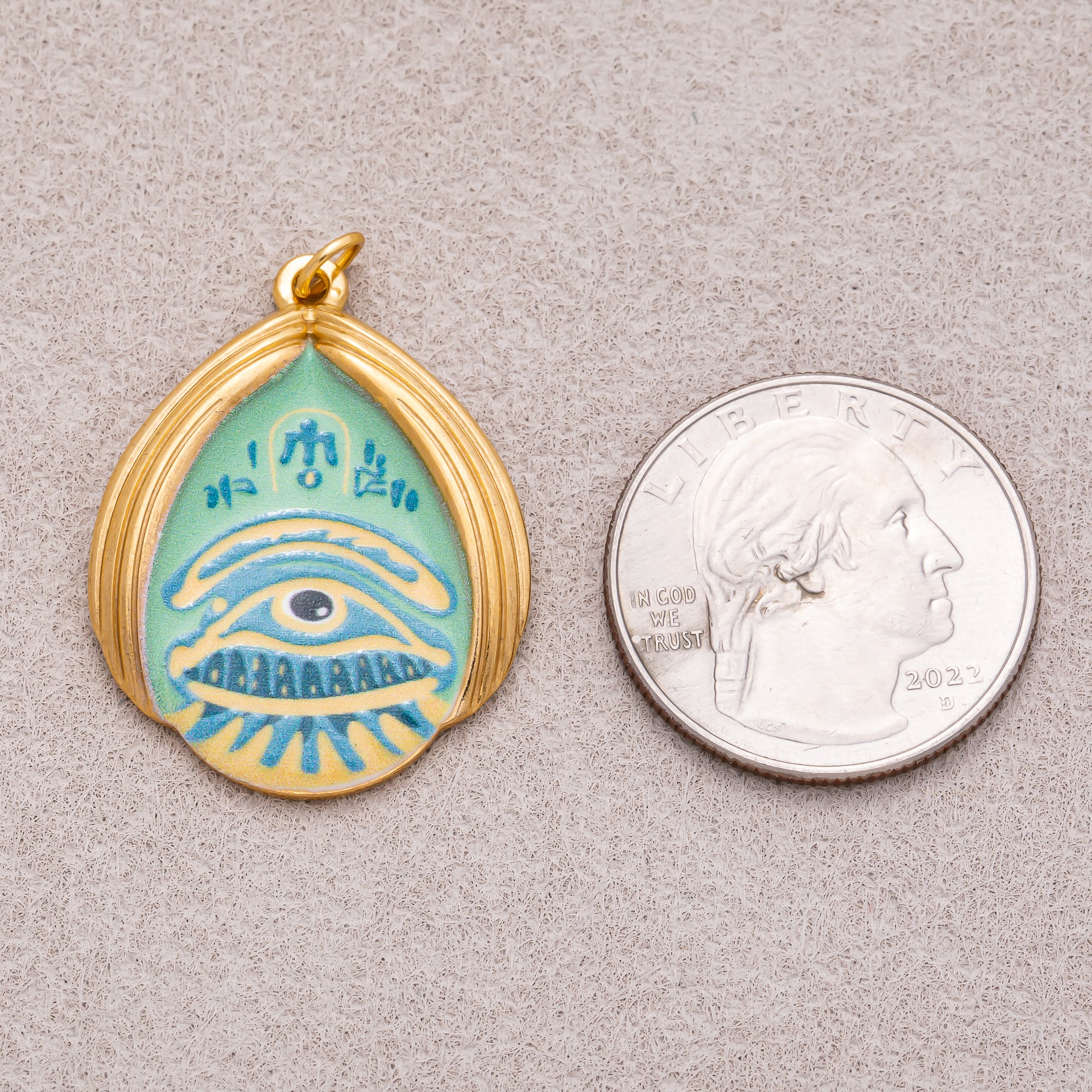 Gold PVD Stainless Steel Teardrop Evil Eye Enamel Pendants