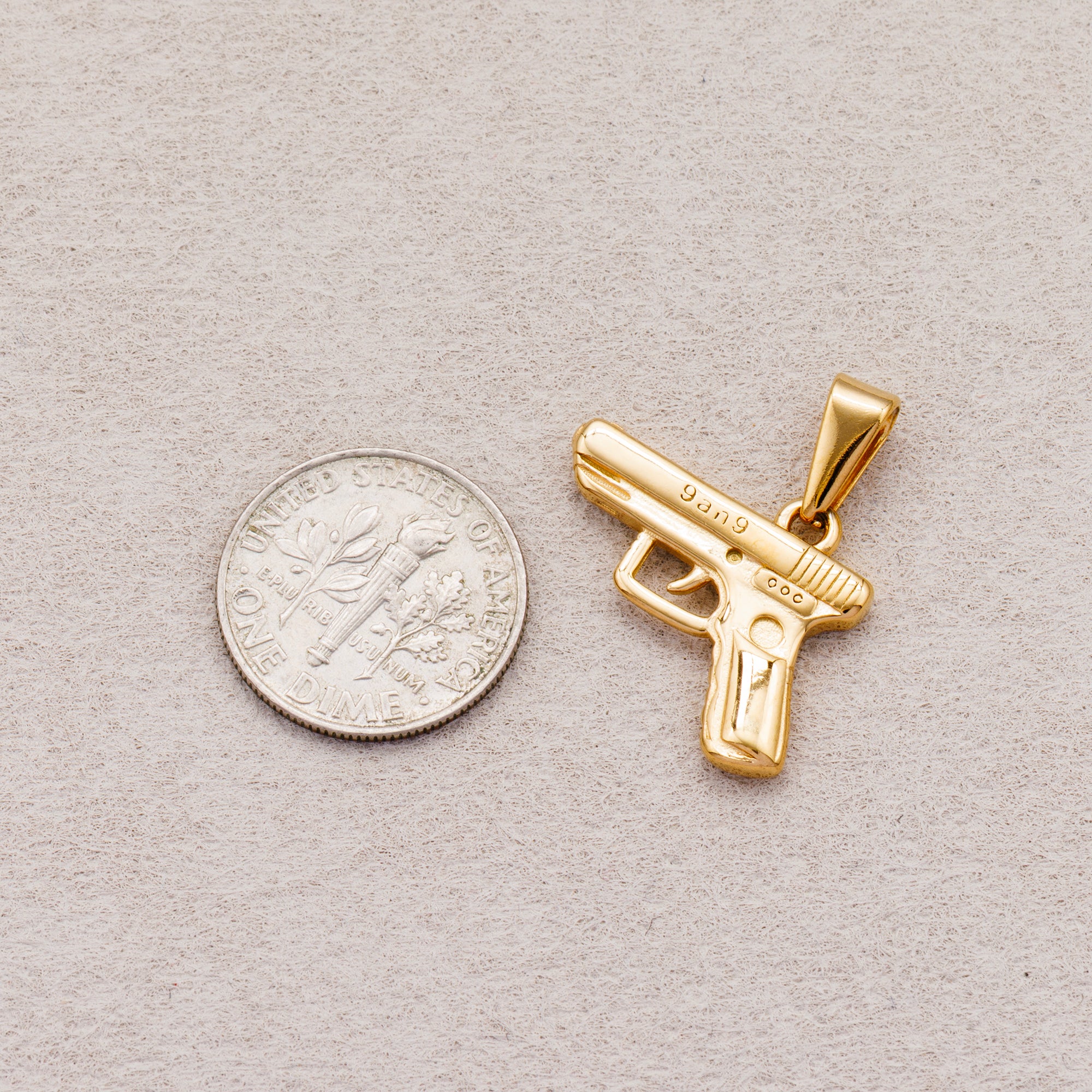 Gold PVD Stainless Steel Vintage Plain Handgun Pistol Pendant Charm