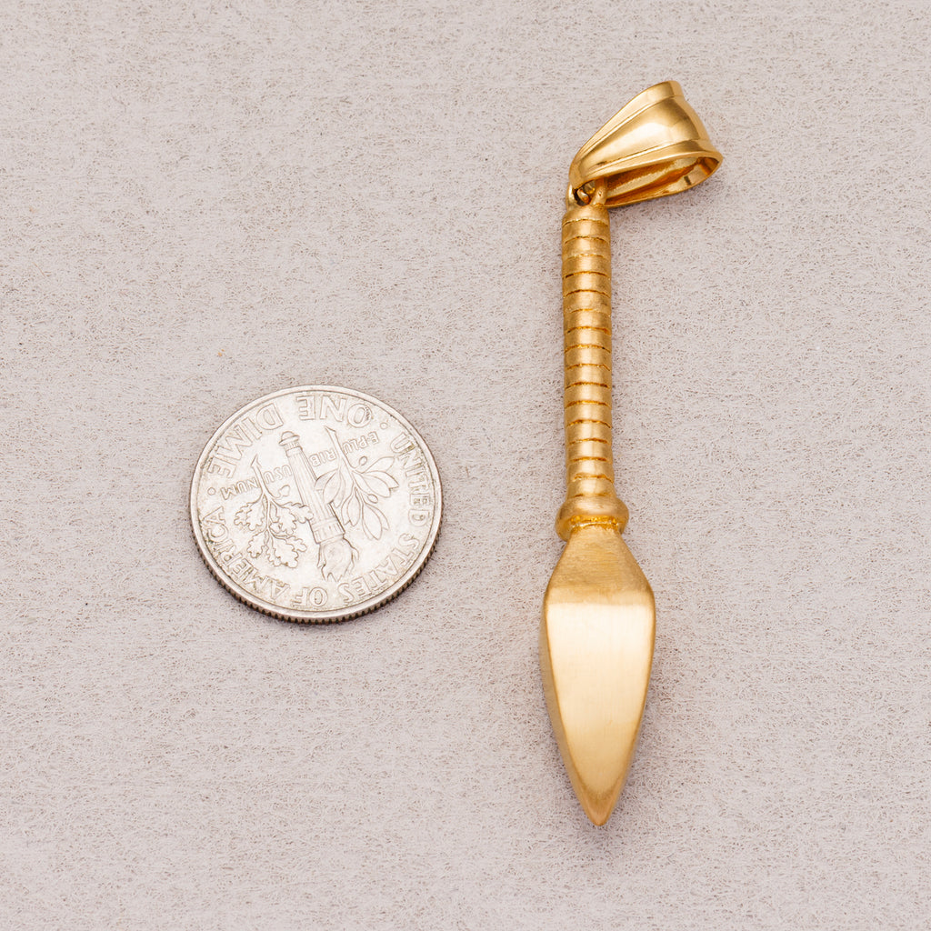 Gold PVD Stainless Steel Vintage Ribbed Spear Pendant