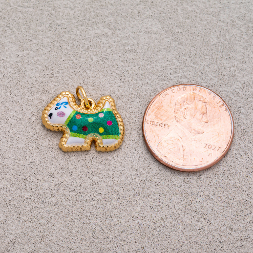 Gold PVD Stainless Steel Green, Yellow, Pink Cute Enamel Kitten Animal Charm