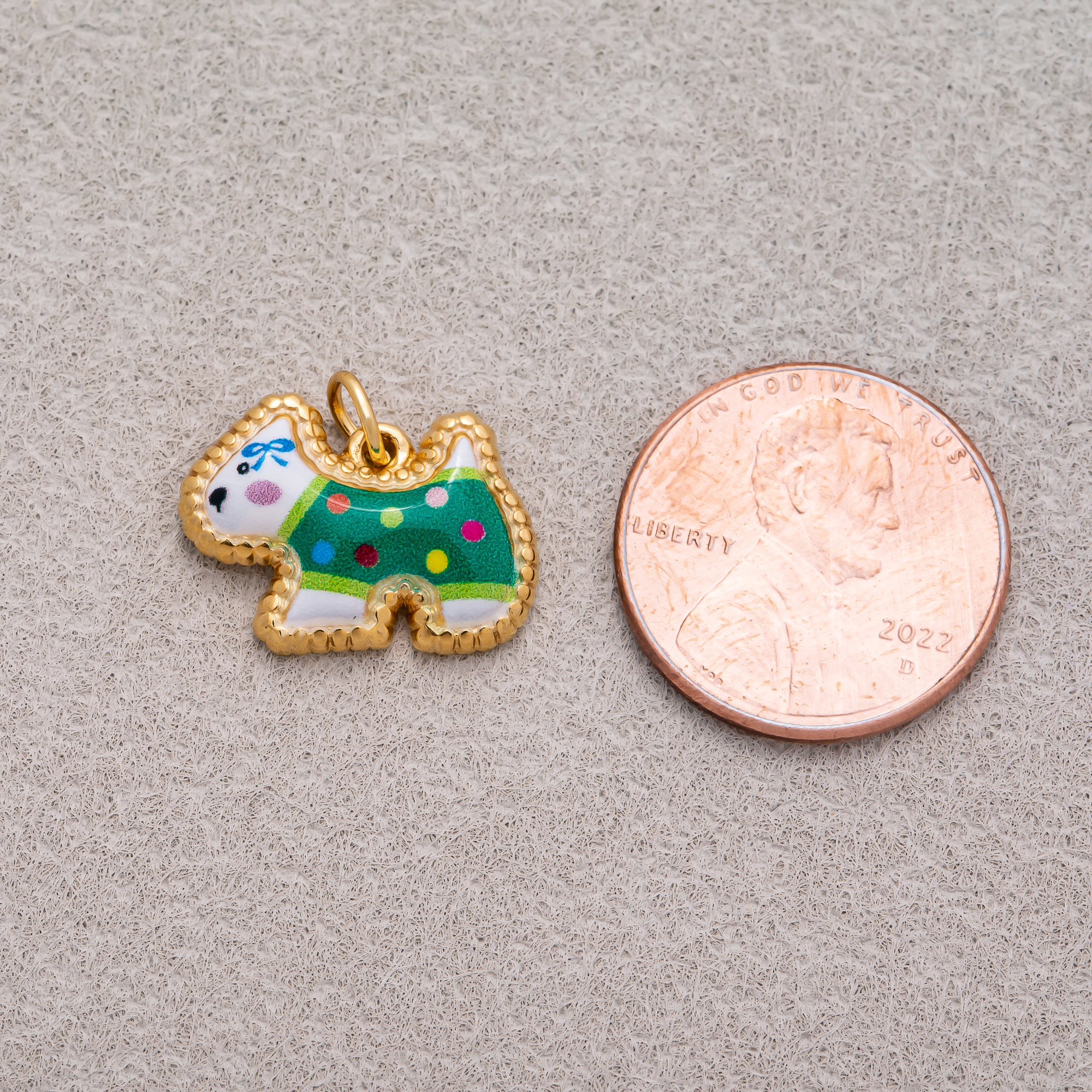 Gold PVD Stainless Steel Green, Yellow, Pink Cute Enamel Kitten Animal Charm
