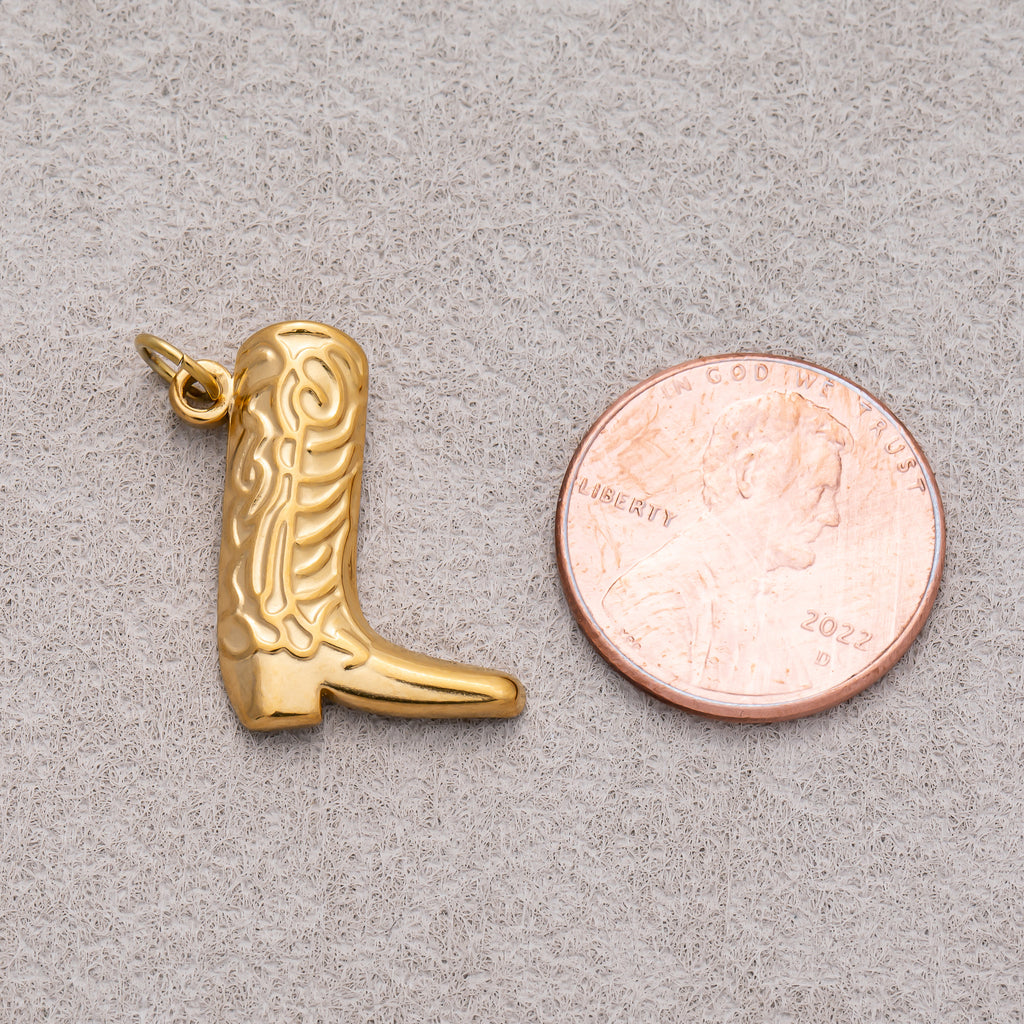Gold PVD Stainless Steel Geometric Texas Cowboy Boots Charm