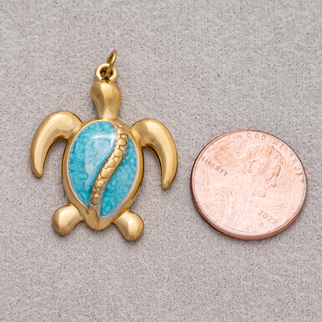 Gold PVD Stainless Steel Pink, Blue Enamel Tortoise Turtle Animal Charm