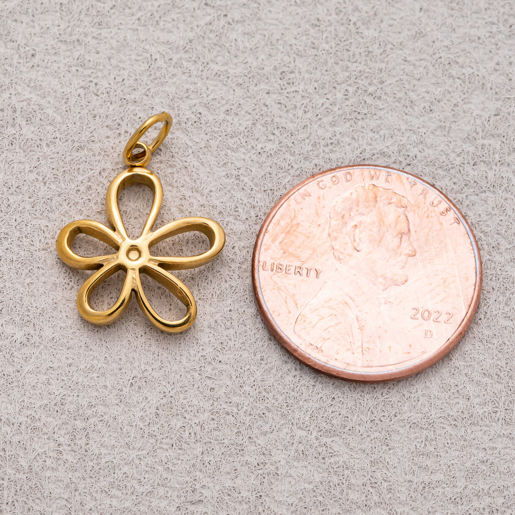 Gold PVD Stainless Steel Open Daisy Flower Outline Mini Charm