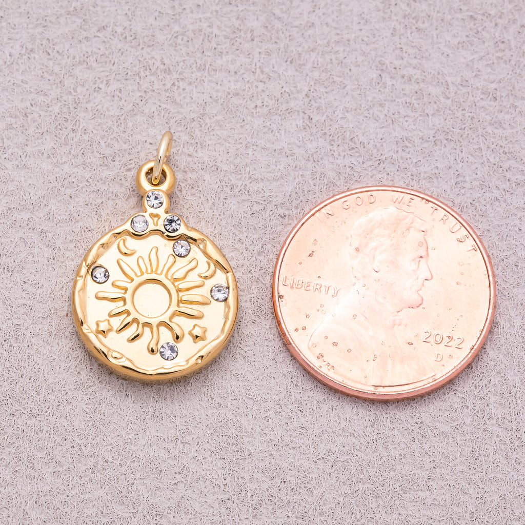 Gold PVD Stainless Steel Celestial Sun Medallion Charm